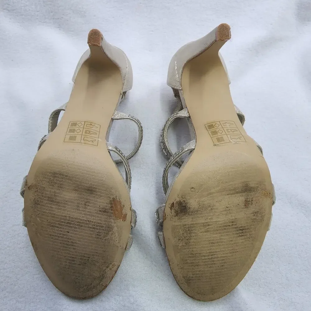 Kelly & Katie Shoes 6.5 High Heel Strappy Pumps BEIGE Gold Glass Night Out Sexy - Picture 11 of 11